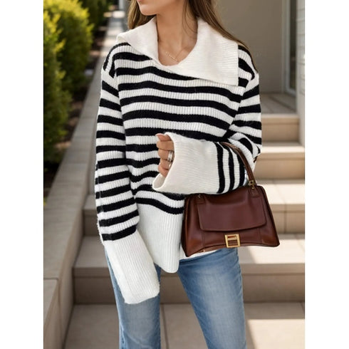 'Waverly' Stripped Oversized Knit Sweater - Celes Fashion